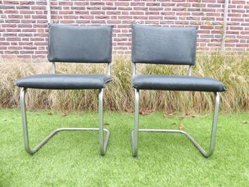 Stoelen | RVS frame | zwart bekleed leer of imitatie leer 