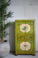 Kleurrijke Unieke Kast Chinees Meubel Oosters Groen Kastje, 100 tot 150 cm, Nieuw, Uniek Werelds Gekleurd Vintage Style Oosters Landelijk Boho Chic