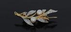 Diamanten parel 18k gouden fraaie bloem broche dames luxe, Sieraden, Tassen en Uiterlijk, Antieke sieraden, Verzenden, Goud, Broche