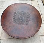 Indonesische salontafel met leer bekleed - diameter 110cm, Ophalen, Gebruikt, 100 tot 150 cm, Koloniaal