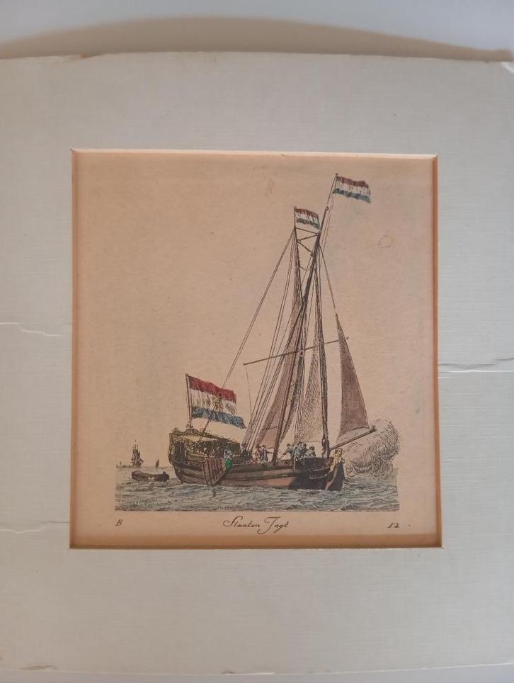Handgekleurde ets Gerrit Groenewegen - Staaten Jagt., Antiek en Kunst, Kunst | Etsen en Gravures, Ophalen of Verzenden