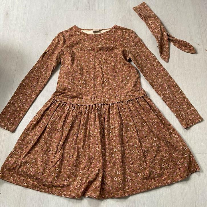 bruine WHEAT jurk met roze bloemen mt 140 + haarband, Kinderen en Baby's, Kinderkleding | Maat 140, Zo goed als nieuw, Meisje
