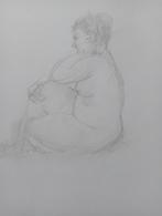 Zittend naakt, Antiek en Kunst, Kunst | Tekeningen en Foto's, Verzenden