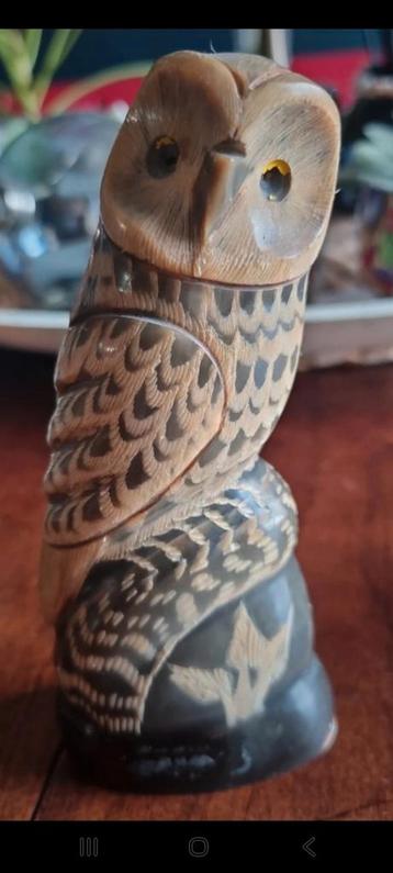 Handgesneden Uil op Buffelhoorn - 1970 beschikbaar voor biedingen