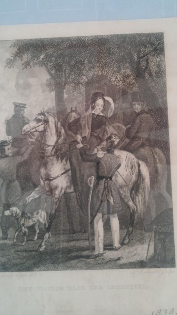 'Togtje naar ter Ledesteijn', oude gravure uit 1838., Antiek en Kunst, Kunst | Etsen en Gravures, Ophalen of Verzenden