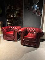 Engelse Chesterfield Clubfauteuils - Set, 75 tot 100 cm, Chesterfield, Leer, 75 tot 100 cm