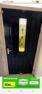 Zware massieve hardhouten voordeur met glas in lood., Hobby en Vrije tijd, Ophalen