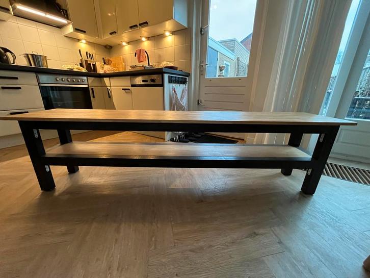 Massief Eiken TV Meubel / Tafel - 200cm, Huis en Inrichting, Tafels | Sidetables, Gebruikt, 25 tot 50 cm, 150 tot 200 cm, Rechthoekig