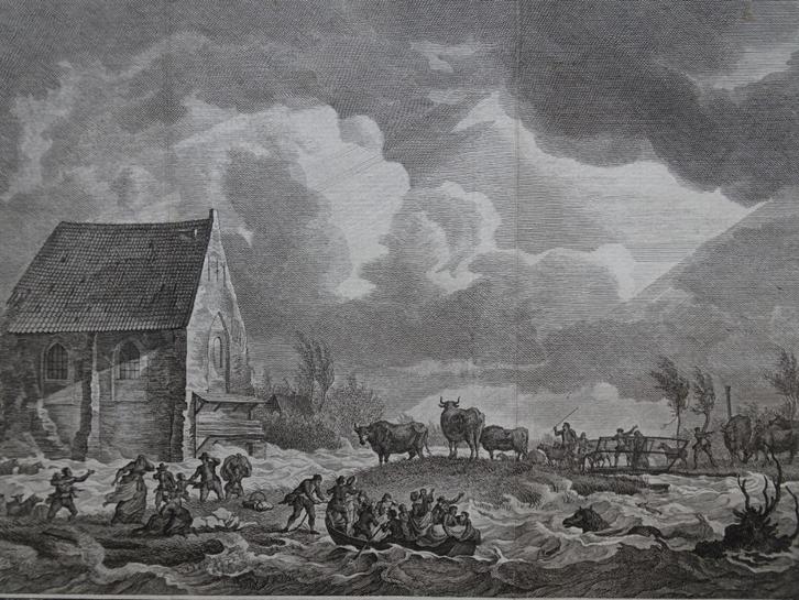 gravure Overstroming 1775, Heusden, Doverse sluis, vd Meer, Antiek en Kunst, Kunst | Etsen en Gravures, Verzenden