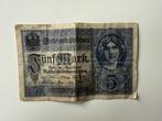 Duits 5 mark biljet 1917, Postzegels en Munten, Ophalen of Verzenden, Duitsland, Los biljet