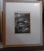 houtsnede litho boot aan kade, Antiek en Kunst, Verzenden