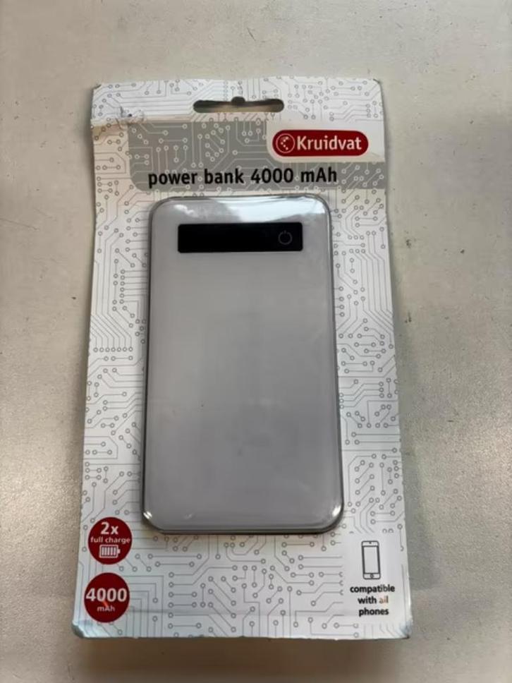 NIEUW! Kruidvat powerbank 4000 mAH wit €5,99, Telecommunicatie, Powerbanks, Nieuw, Ophalen of Verzenden