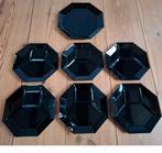 6x Vintage zwarte "Arcoroc" fondueborden + 1x Serveerschaal., Ophalen