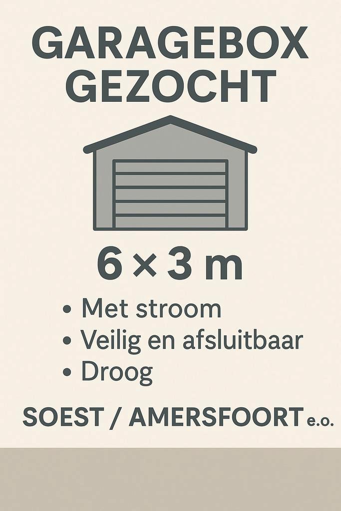Garagebox gezocht – Soest / Amersfoort e.o. – met stroom, ve, Huizen en Kamers, Garages en Parkeerplaatsen