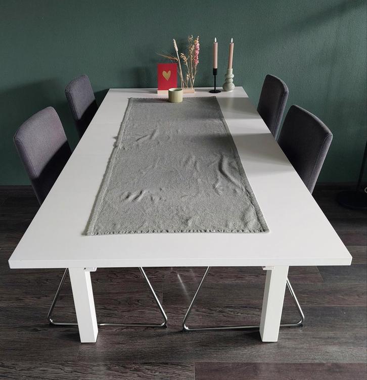 Witte uitschuifbaar eettafel, Huis en Inrichting, Tafels | Eettafels, Gebruikt, 50 tot 100 cm, 100 tot 150 cm, Vier personen, Rechthoekig
