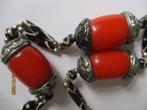 ketting met Amber look kralen en agaat kralen, 74 cm. lang., Ophalen of Verzenden, Gebruikt, Steen of Mineraal