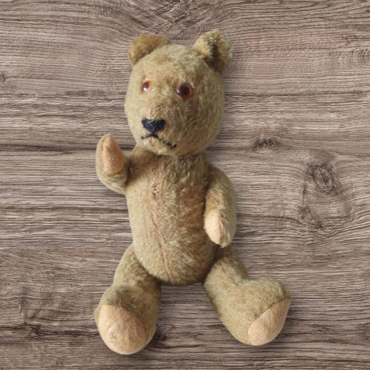 Antieke teddy beer , strovulling, piep in buik en beweegbaar, Antiek en Kunst, Antiek | Speelgoed, Ophalen of Verzenden