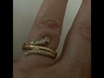 Vintage gouden ring slang edelstenen robijn saffier 14 kar beschikbaar voor biedingen