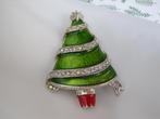 Broche kerstboom groen emaille en aurora steentjes, Verzenden, Zo goed als nieuw