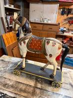 Antiek houten hobbelpaard op wielen, Ophalen of Verzenden