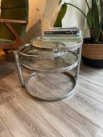 Glazen double swivel salontafel draaibaar staal glas, Huis en Inrichting, Tafels | Bijzettafels, Ophalen, Minder dan 45 cm, Minder dan 55 cm