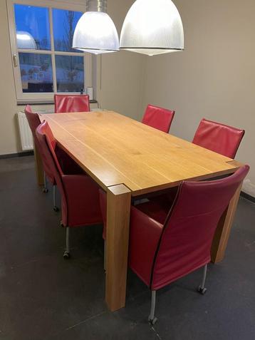 eetkamertafel met 6 leren stoelen en bijpassende lampen beschikbaar voor biedingen