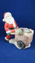 Vintage kerstdecoratie: bloempot kerstman met handkar. W3, Tweedehands verkoop, Tweedehands verkoop, Gebruikt, Ophalen of Verzenden