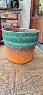 Groen oranje vintage west germany bloempot 16 x 14 cm, Rond, Ophalen of Verzenden, Zo goed als nieuw, Minder dan 25 cm