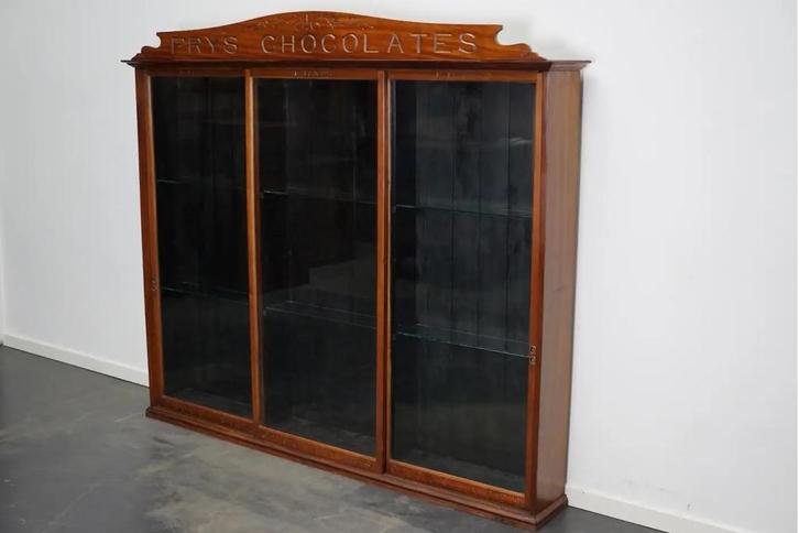 Fry’s Chocolates Mahonie Winkelvitrine, Eind 19e Eeuw, Huis en Inrichting, Kasten | Vitrinekasten, Gebruikt, 150 tot 200 cm, 150 tot 200 cm