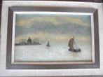 naief olieverf schilderij boot kerk eiland, Antiek en Kunst, Ophalen of Verzenden
