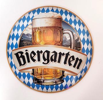 Biergarten bier rond relief reclamebord van metaal wandbord  beschikbaar voor biedingen
