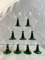 5 Vintage wijnglazen groene voet Roemer, Ophalen of Verzenden