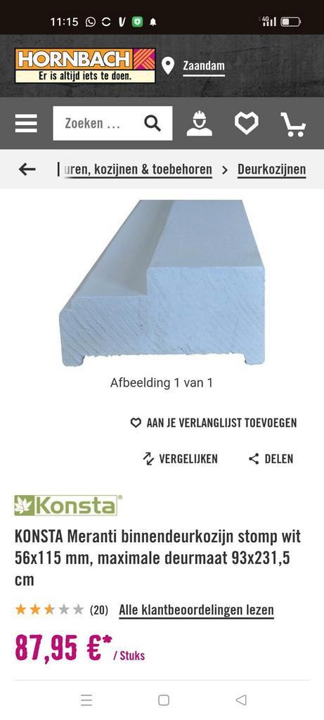 Deurkozijn wit stompe deur, Doe-het-zelf en Verbouw, Isolatie en Afdichting, Nieuw, 4 tot 8 cm, Ophalen