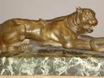 antiek bronzen beeld tijger & vergulde slang brons & marmer, Ophalen of Verzenden