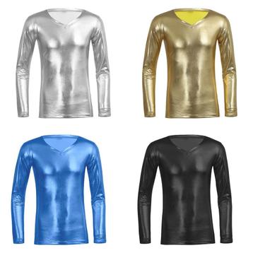 Heren metallic shirt trui mannen wetlook leren glimmende  beschikbaar voor biedingen