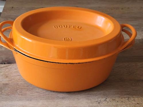 Grote gietijzeren braadpan Doufeu, 40cm, Huis en Inrichting, Keuken | Potten en Pannen, Zo goed als nieuw, Koekenpan of Braadpan