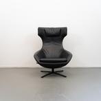 1x Leolux Caruzzo PLUS Fauteuil + Voetenbank - Zwart Leer, Huis en Inrichting, 75 tot 100 cm, Ophalen of Verzenden, Zo goed als nieuw