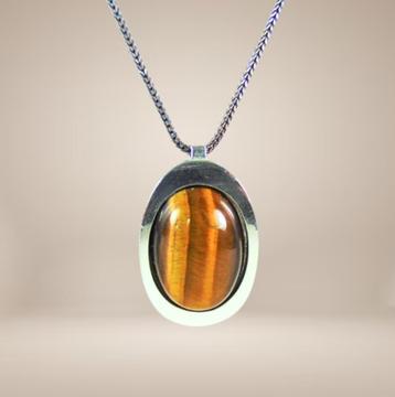 Grote 925 zilver THEODOR KLOTZ modernist tijgeroog hanger! beschikbaar voor biedingen
