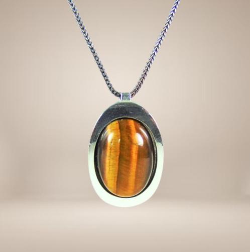 Grote 925 zilver THEODOR KLOTZ modernist tijgeroog hanger!, Sieraden, Tassen en Uiterlijk, Kettinghangers, Zo goed als nieuw, Zilver