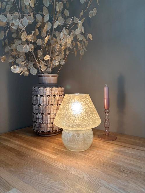Murano tafellamp frosted mushroom lamp glas beige, Huis en Inrichting, Lampen | Tafellampen, Gebruikt, Minder dan 50 cm, Glas