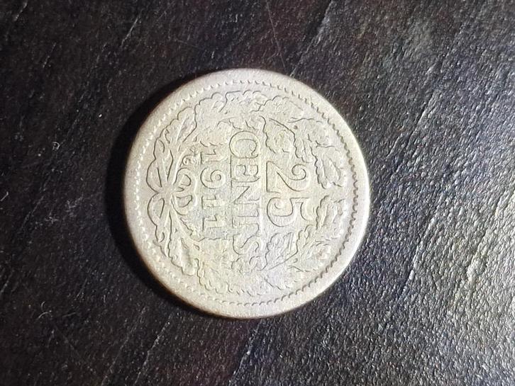 zilveren 25 cent 1911, Postzegels en Munten, Munten | Nederland, Losse munt, 25 cent, Koningin Wilhelmina, Zilver, Ophalen of Verzenden