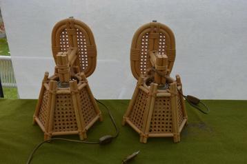 Vintage bamboe/ webbing wandlampen met draaibare kap 6 kanti beschikbaar voor biedingen