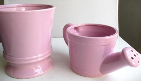 Bloempot + Gieter Roze~aardewerk~Roze planten set~Bloempotje, Tuin en Terras, Bloempotten, Zo goed als nieuw, Aardewerk, Binnen