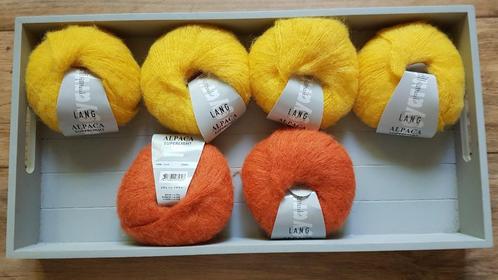 6 bollen Alpaca van Langyarn, 4x geel + 2x oranje, Hobby en Vrije tijd, Breien en Haken, Nieuw, Breien of Haken, Wol of Garen