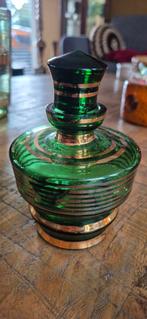 Groen glazen parfumflesje met gouden details, Antiek en Kunst, Ophalen of Verzenden