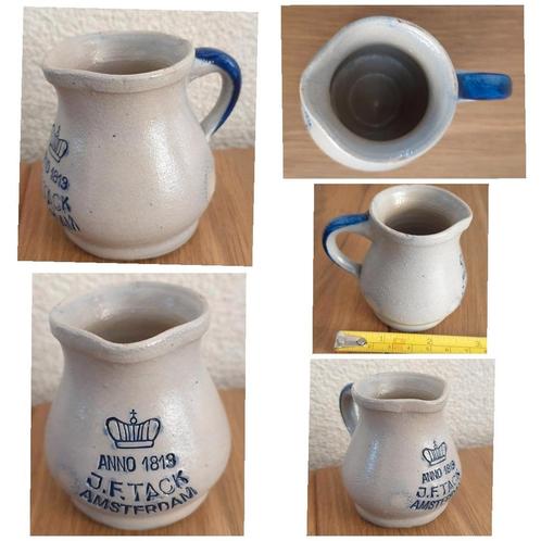 Antieke J.F. Tack azijn/olie kan 6,5 x 8cm, Anno 1813 A'dam!, Antiek en Kunst, Antiek | Keramiek en Aardewerk, Ophalen of Verzenden