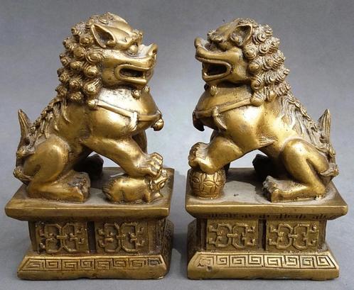 Om1900-1950 Set van Twee Bronzen Chinese FOO Honden Leeuwen, Antiek en Kunst, Kunst | Niet-Westerse kunst, Ophalen of Verzenden