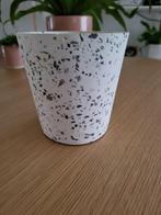 Terrazzo bloempot plantenpot, wit aardewerk, Gebruikt, Rond, Ophalen of Verzenden, Tuin