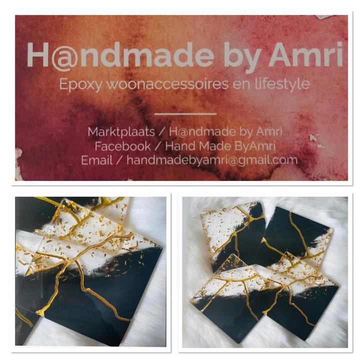 H@ndmade by Amri | onderzetters van epoxy, set van 4 | #3, Huis en Inrichting, Woonaccessoires | Onderzetters, Nieuw, Glas of Kopje