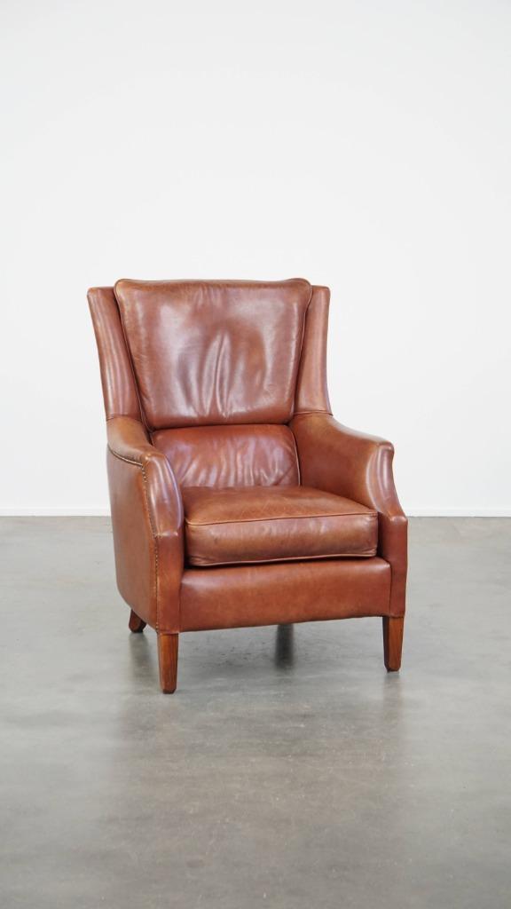 In goede staat verkerende, tijdloze rundleren fauteuil, Huis en Inrichting, Fauteuils, Gebruikt, Leer, 50 tot 75 cm, 75 tot 100 cm